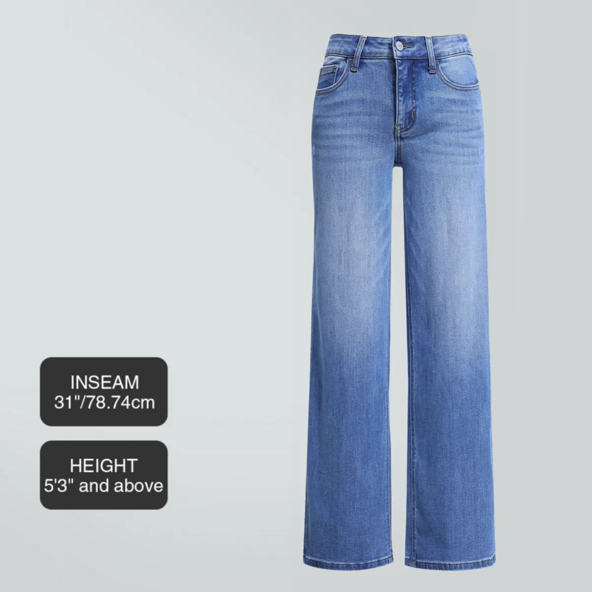 Mid-low Rise Baggy Jeans Stretchy Wide Leg for Women