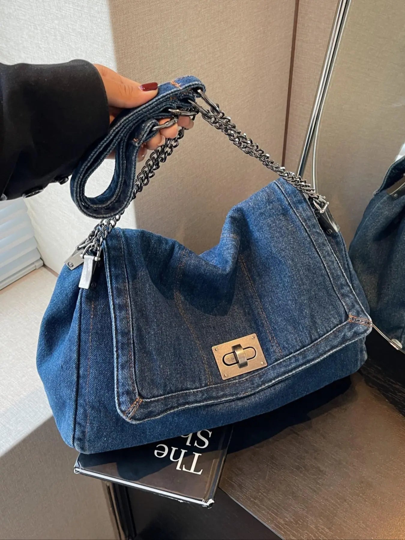Fashion Denim Chain Shoulder Bag