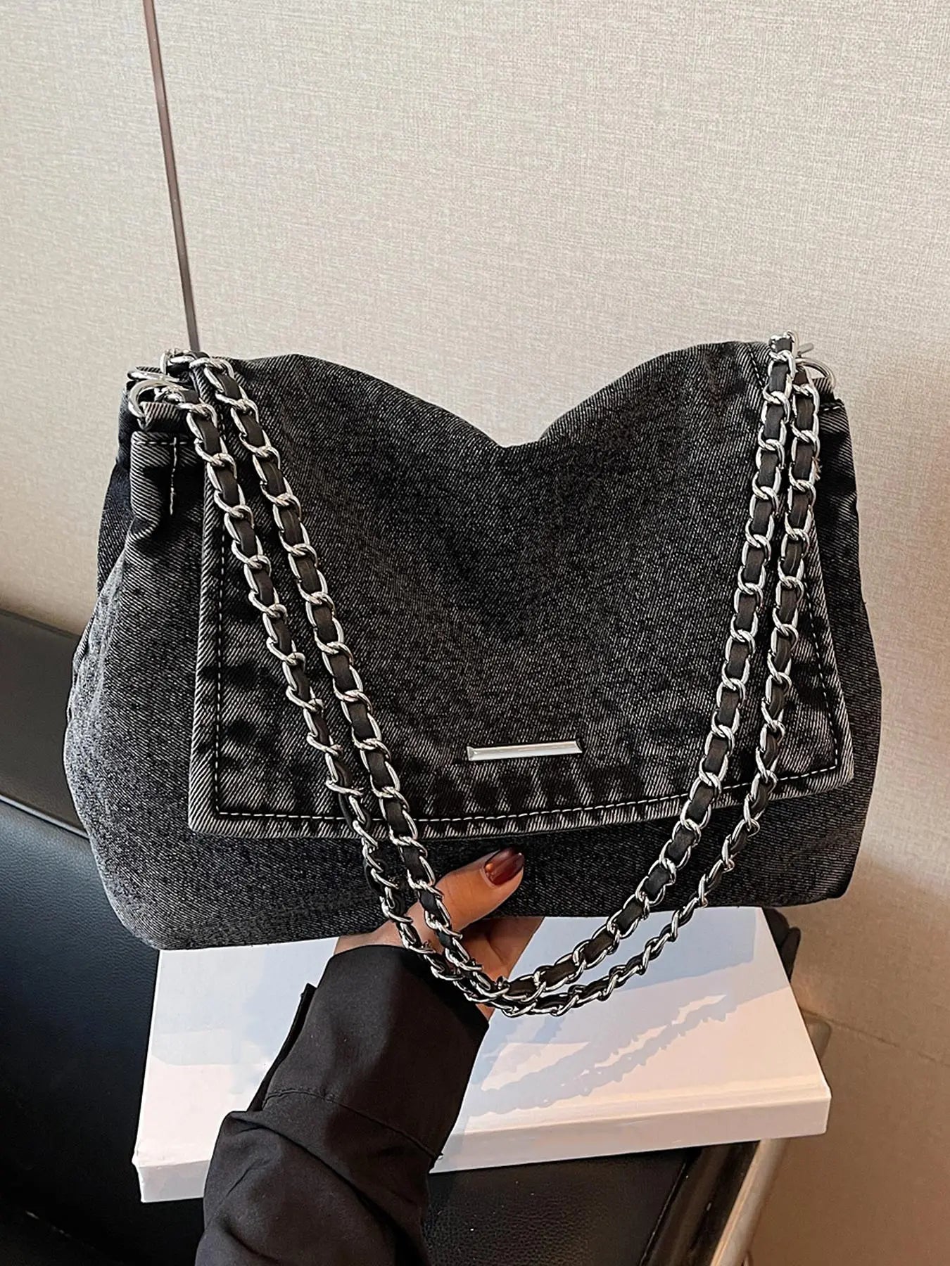 Fashion Denim Chain Shoulder Bag