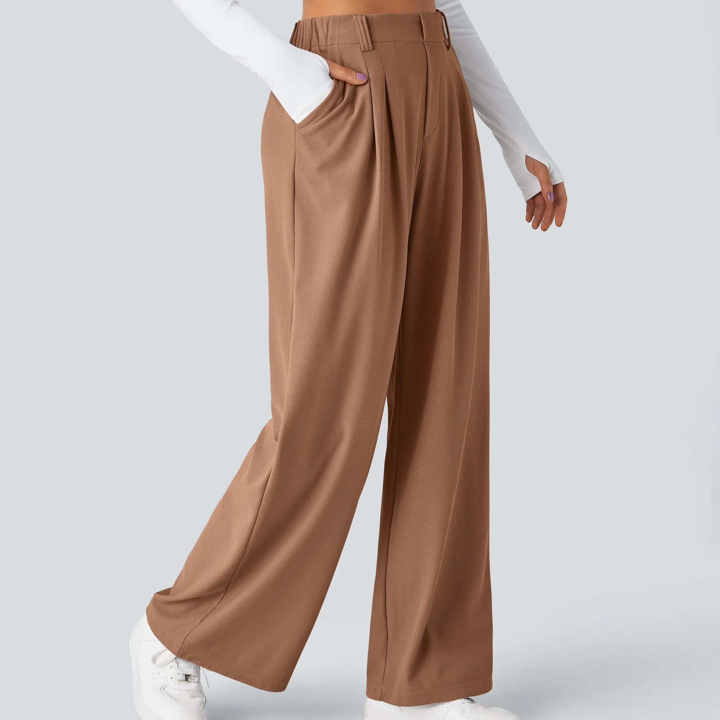Flex High Waisted Pocket Wide Leg Waffle Work Pants