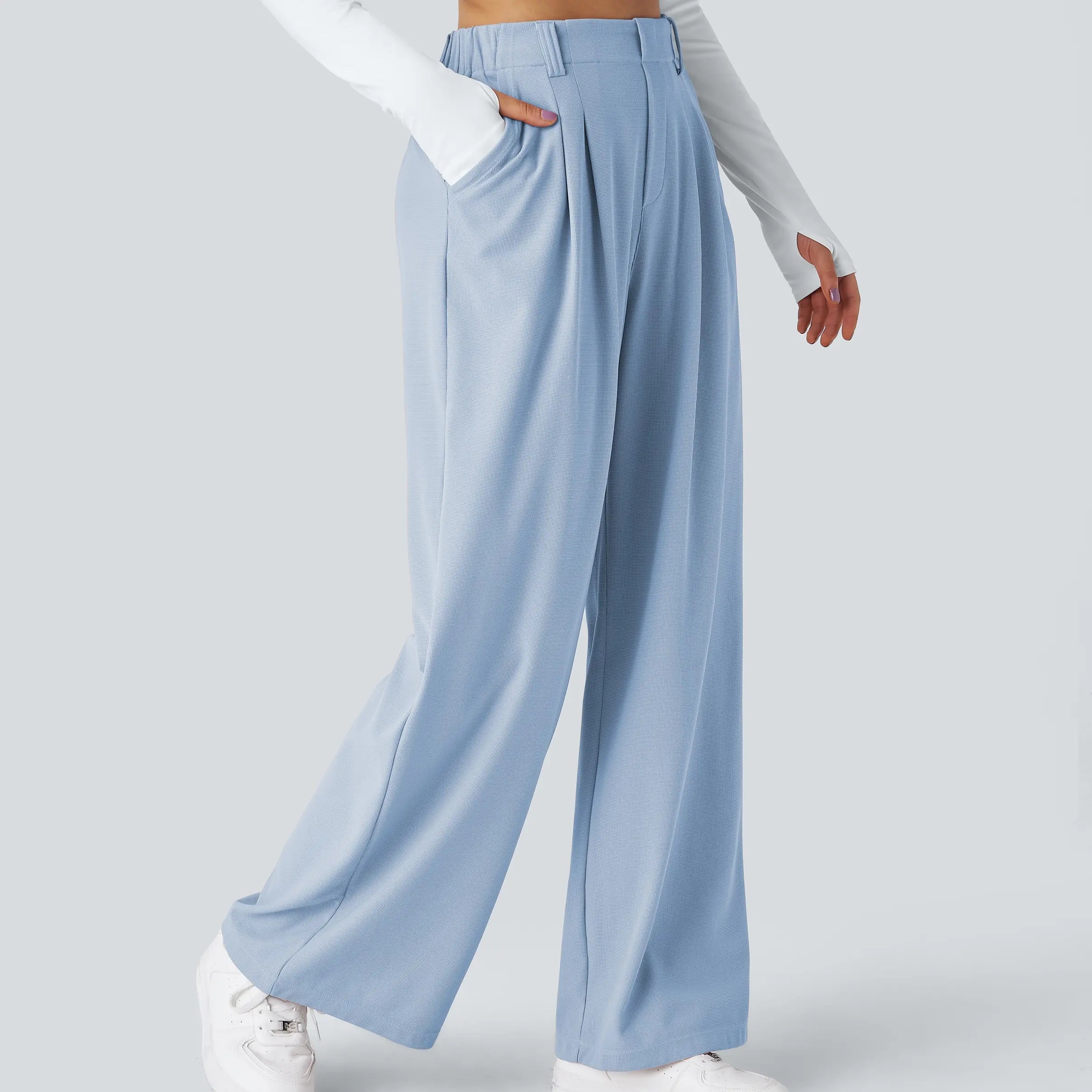 Flex High Waisted Pocket Wide Leg Waffle Work Pants