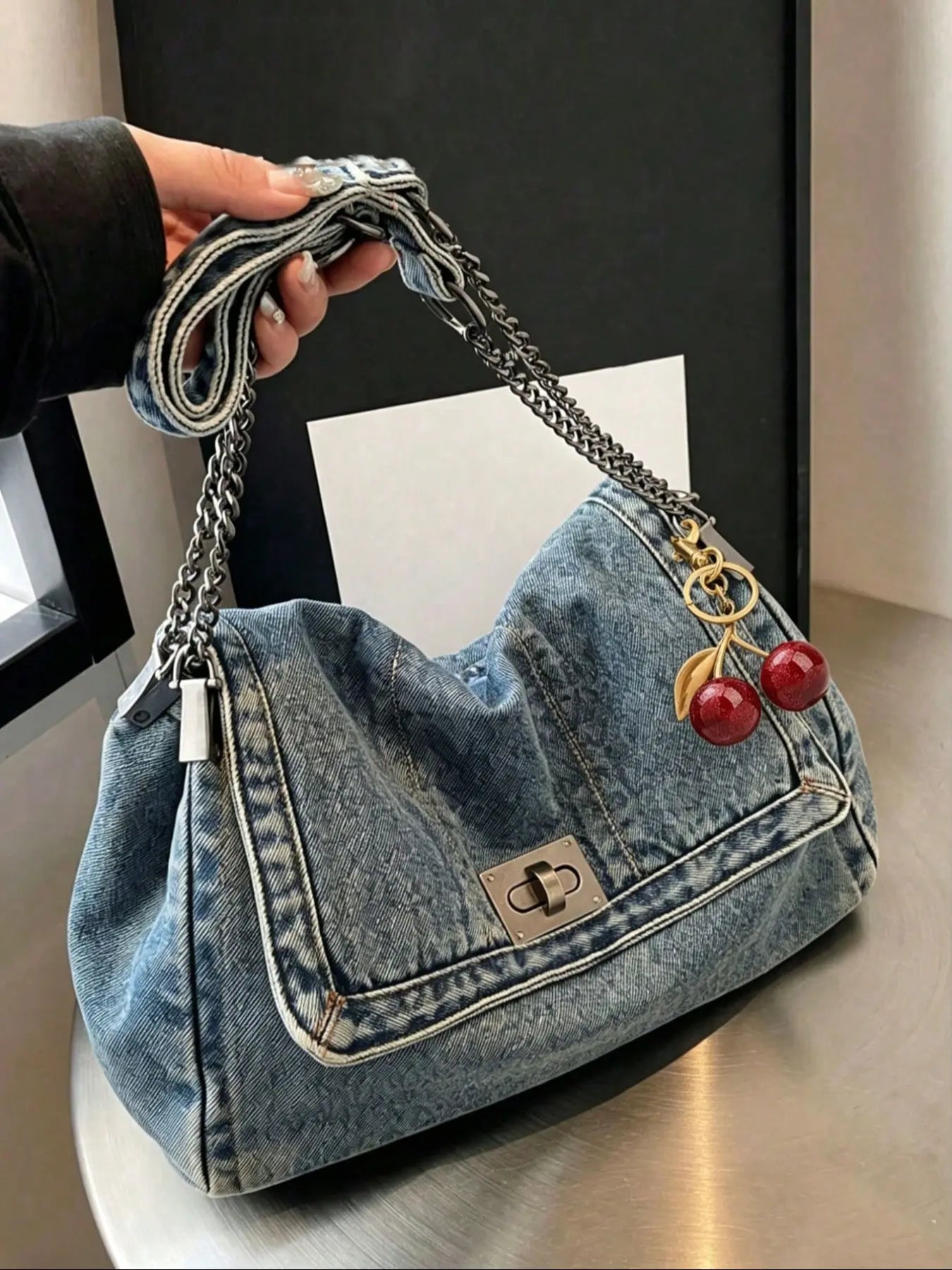 Fashion Denim Chain Shoulder Bag