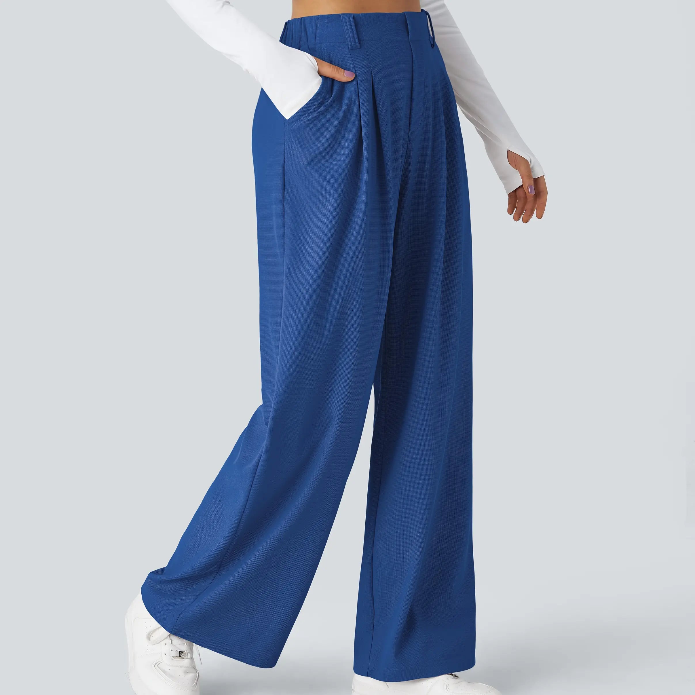 Flex High Waisted Pocket Wide Leg Waffle Work Pants