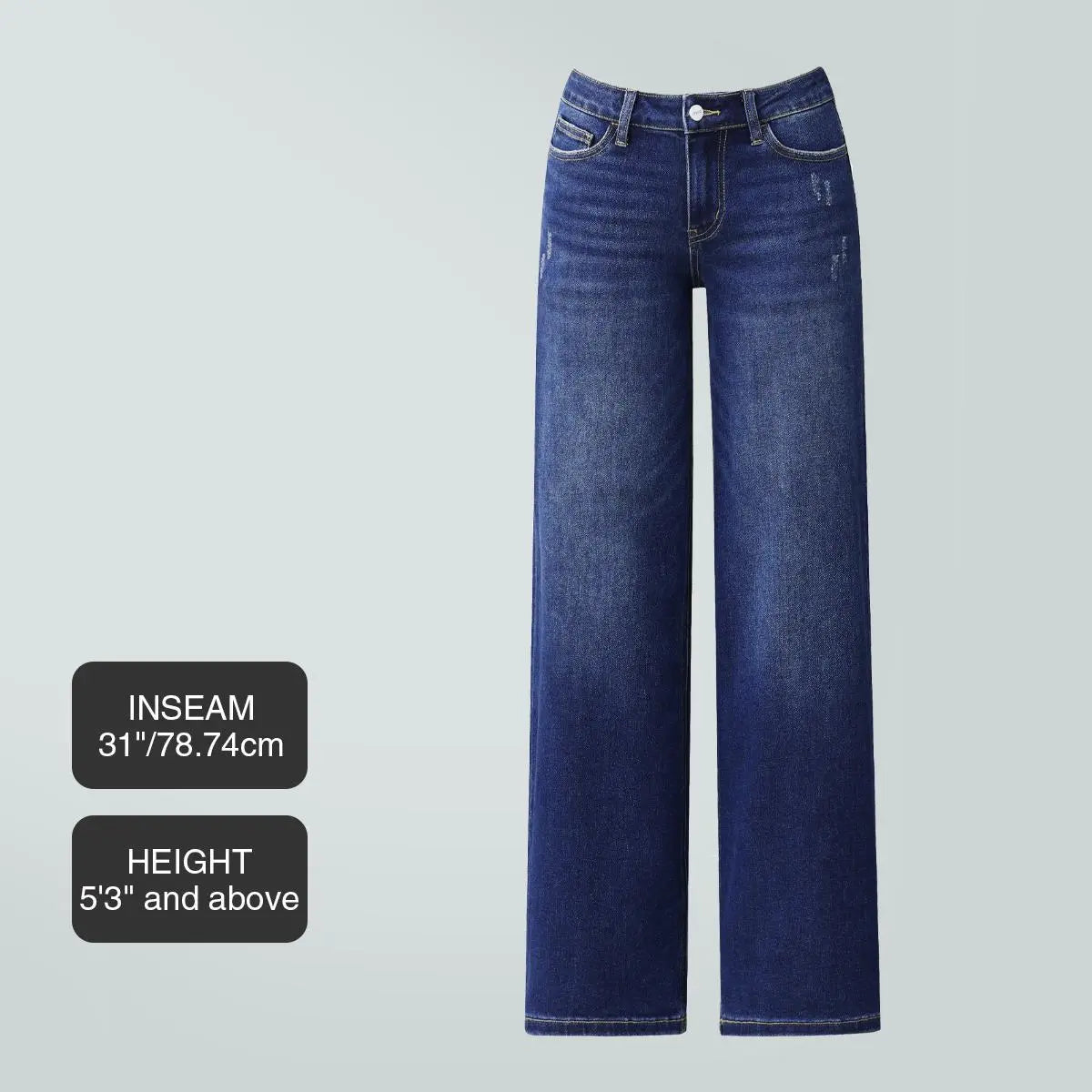 Mid-low Rise Baggy Jeans Stretchy Wide Leg for Women
