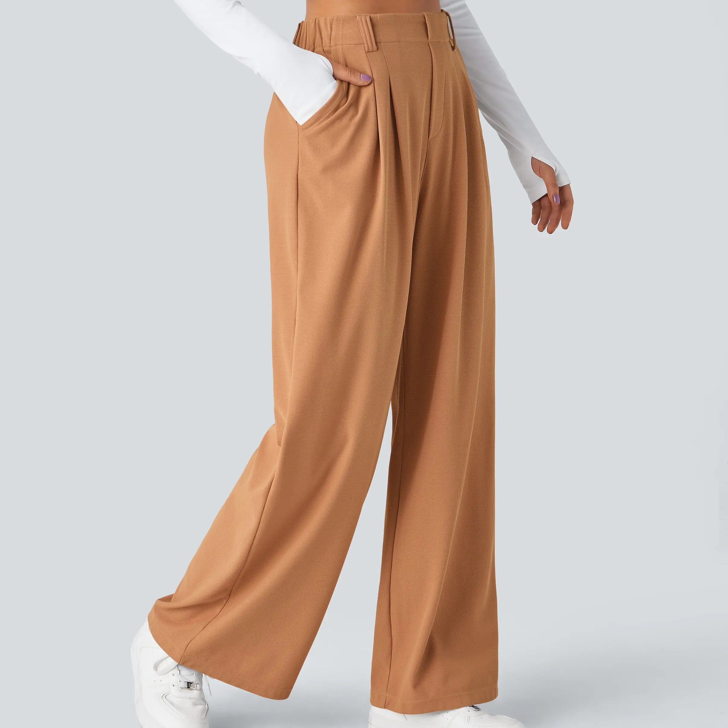Flex High Waisted Pocket Wide Leg Waffle Work Pants