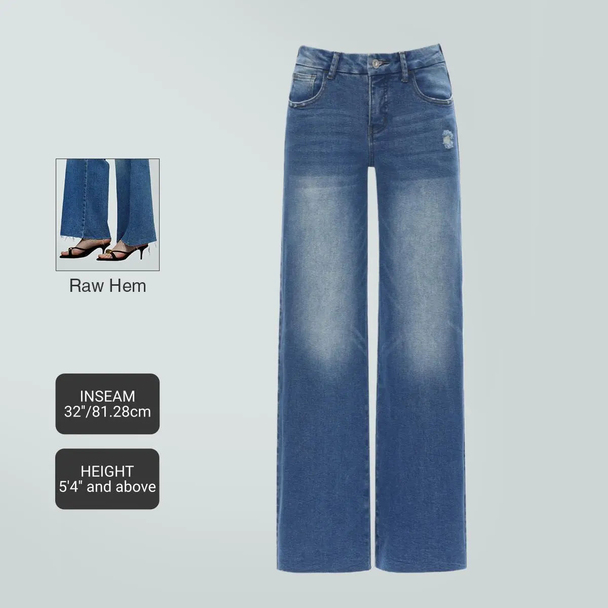 Mid-low Rise Baggy Jeans Stretchy Wide Leg for Women