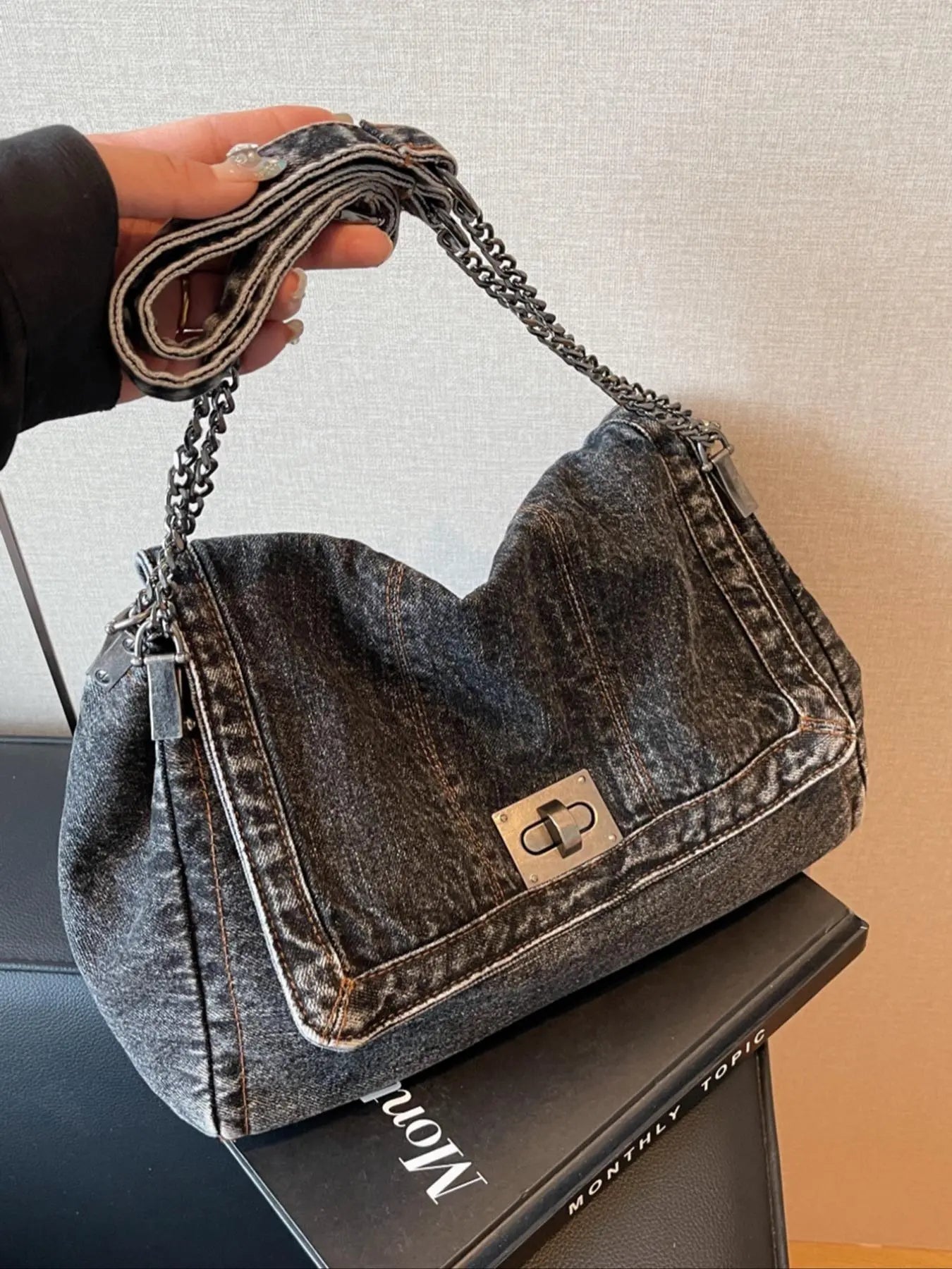 Fashion Denim Chain Shoulder Bag