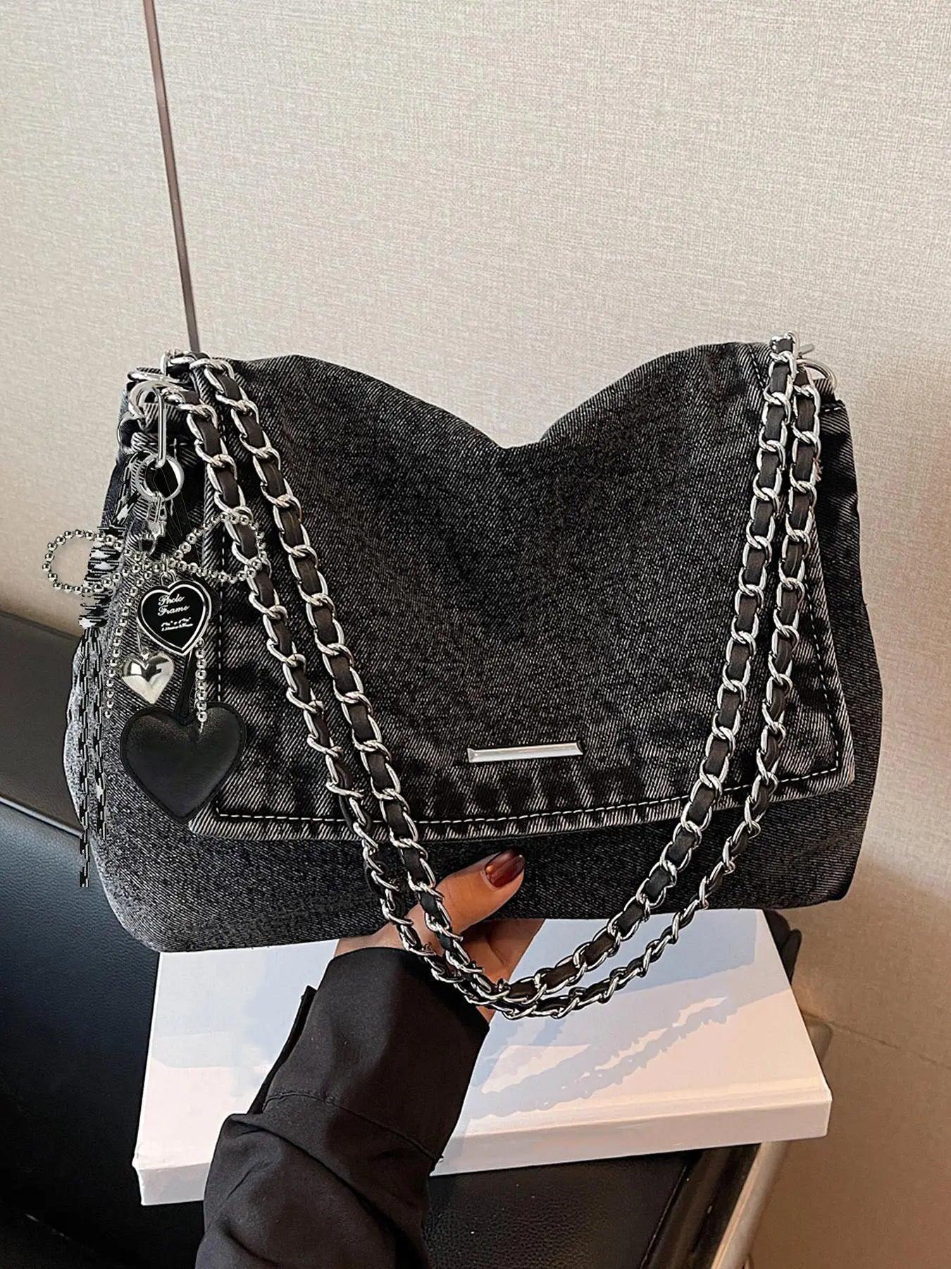 Fashion Denim Chain Shoulder Bag