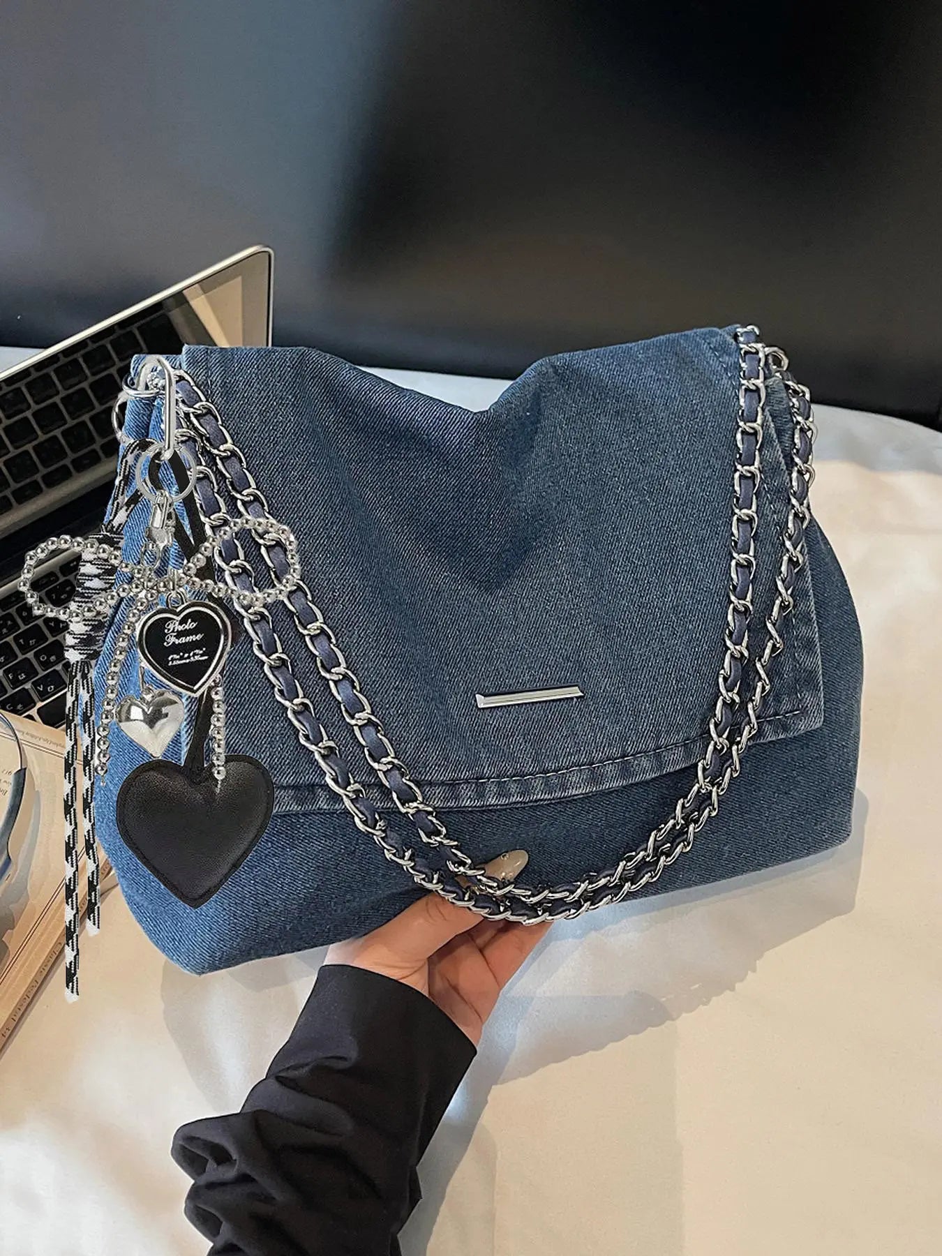 Fashion Denim Chain Shoulder Bag