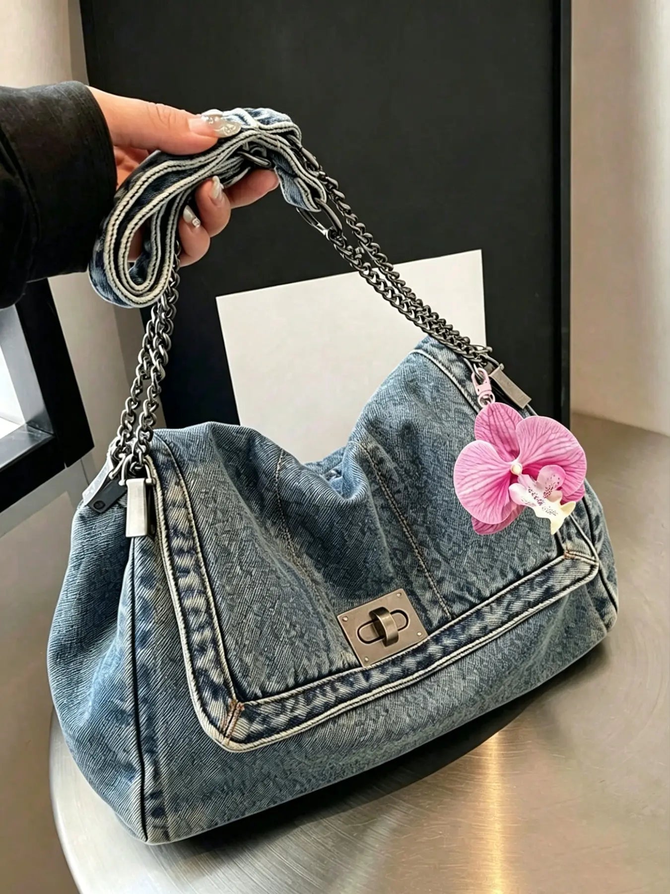 Fashion Denim Chain Shoulder Bag