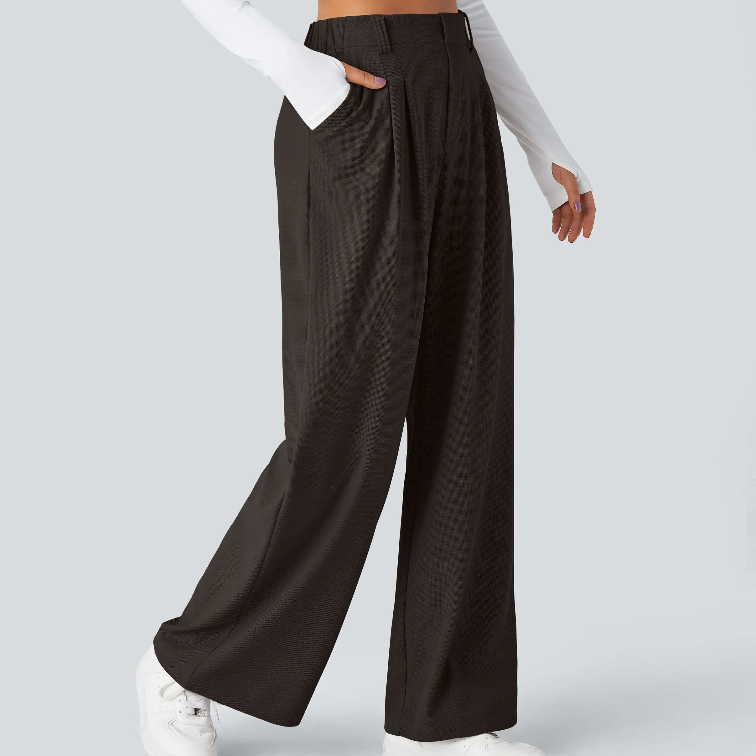 Flex High Waisted Pocket Wide Leg Waffle Work Pants