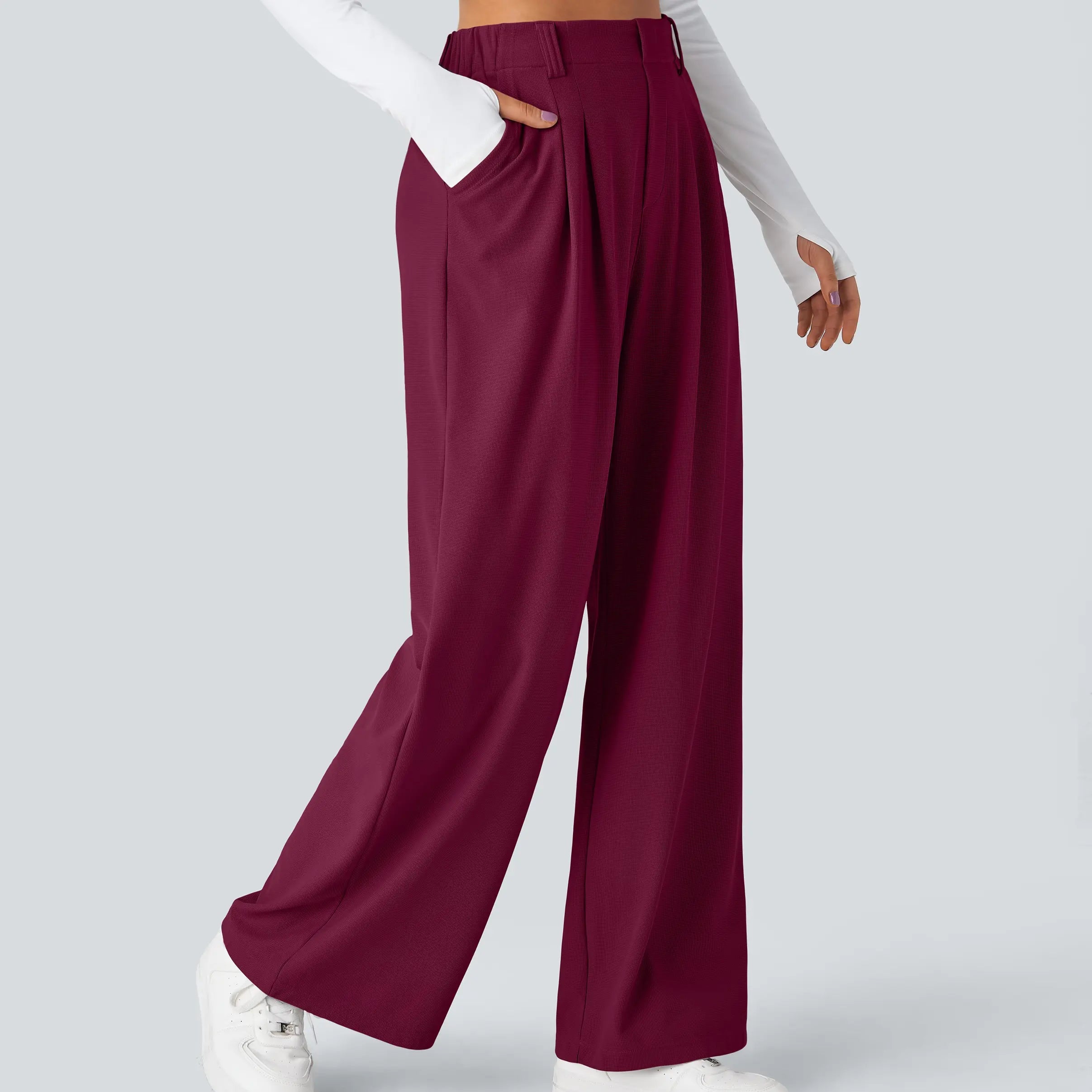 Flex High Waisted Pocket Wide Leg Waffle Work Pants