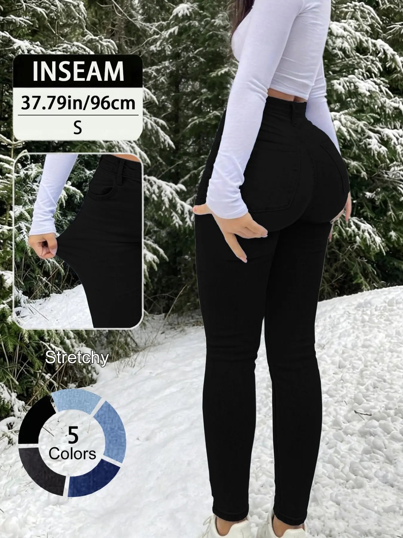 New Elegant Casual Slim-Fit High Waist Long Pants for Women, All-Season Fashion Jeans Button Fly Trousers, Plain Surface, Unlined