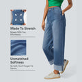 Halara Flex High Waisted Pockets Rolled Hem Wide Leg Washed Casual Jeans