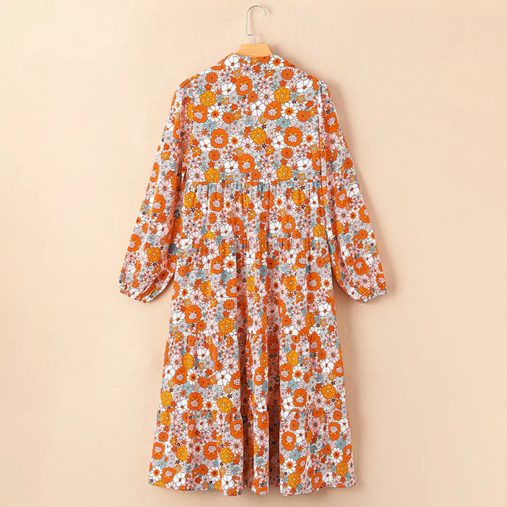 Dokotoo Women's Casual Bohemian Floral Dress 2026 V-Neck Long Puff Sleeve Midi Dress Soft Fabric Comfortable Summer Dress - Womenswear