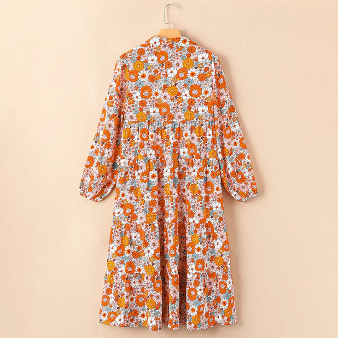 Dokotoo Women's Casual Bohemian Floral Dress 2026 V-Neck Long Puff Sleeve Midi Dress Soft Fabric Comfortable Summer Dress - Womenswear