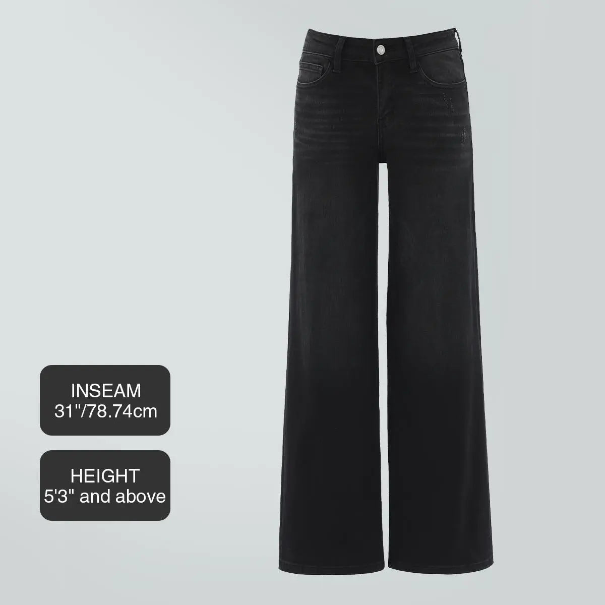 Mid-low Rise Baggy Jeans Stretchy Wide Leg for Women