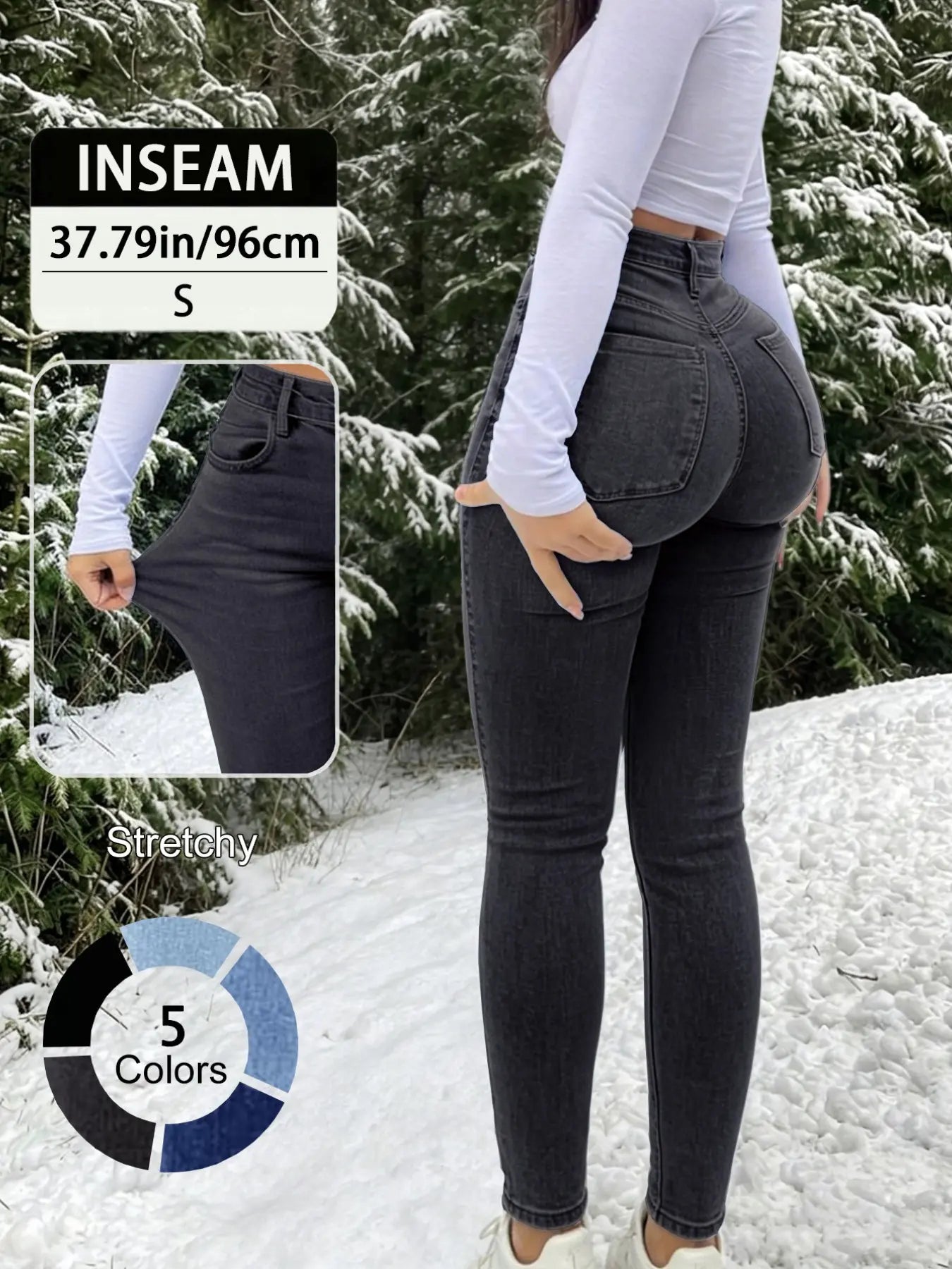 New Elegant Casual Slim-Fit High Waist Long Pants for Women, All-Season Fashion Jeans Button Fly Trousers, Plain Surface, Unlined
