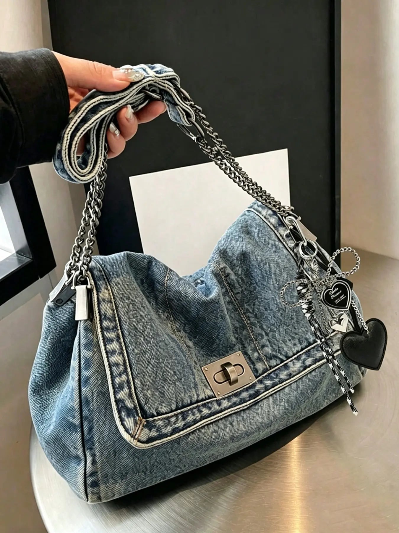 Fashion Denim Chain Shoulder Bag