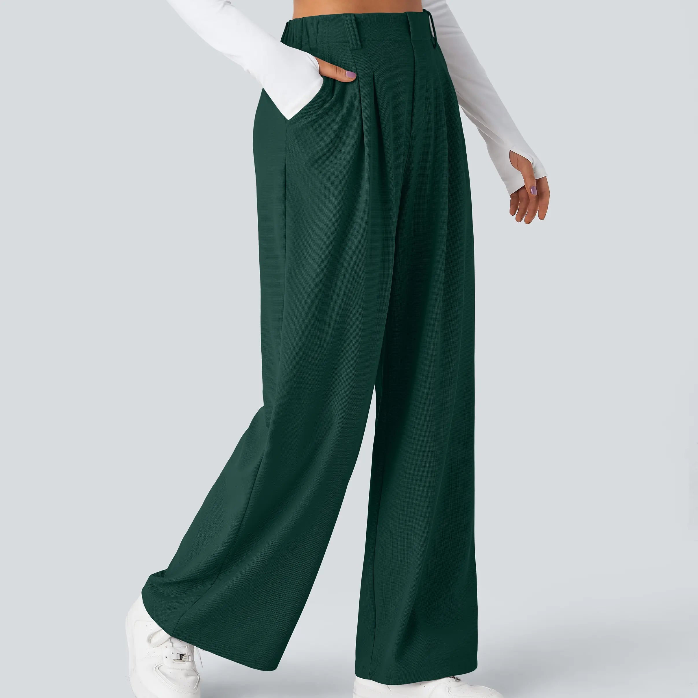 Flex High Waisted Pocket Wide Leg Waffle Work Pants