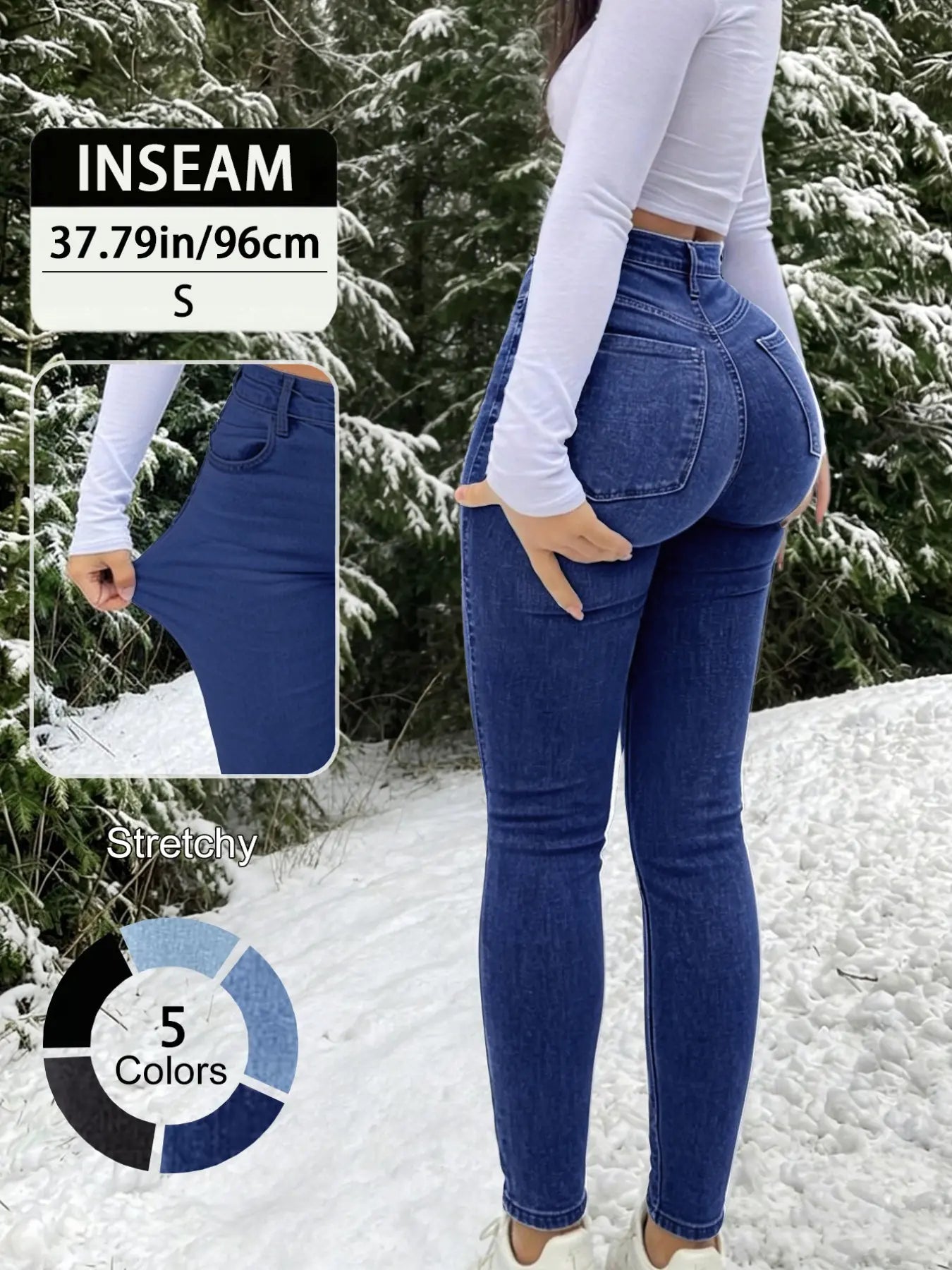 New Elegant Casual Slim-Fit High Waist Long Pants for Women, All-Season Fashion Jeans Button Fly Trousers, Plain Surface, Unlined