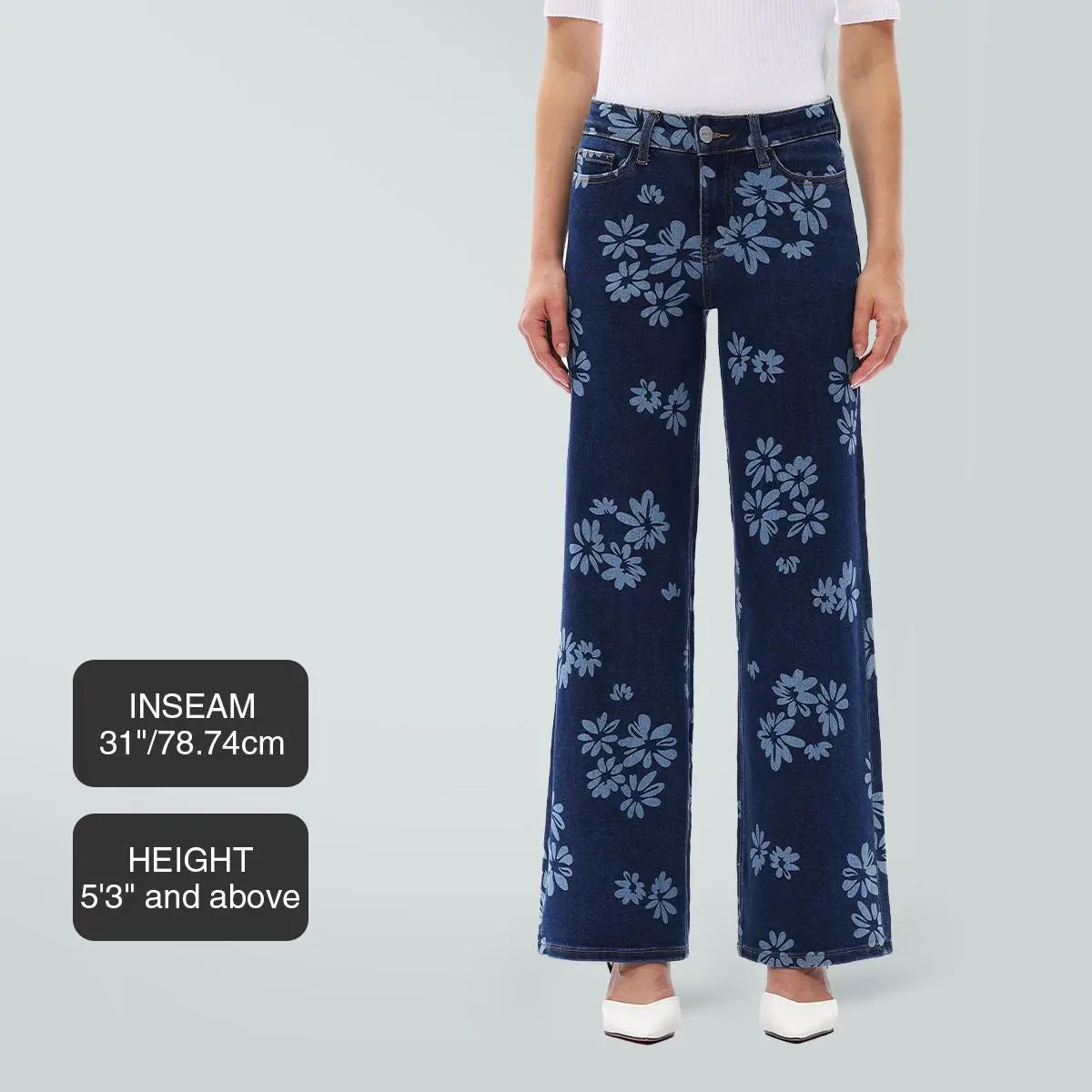 Mid-low Rise Baggy Jeans Stretchy Wide Leg for Women