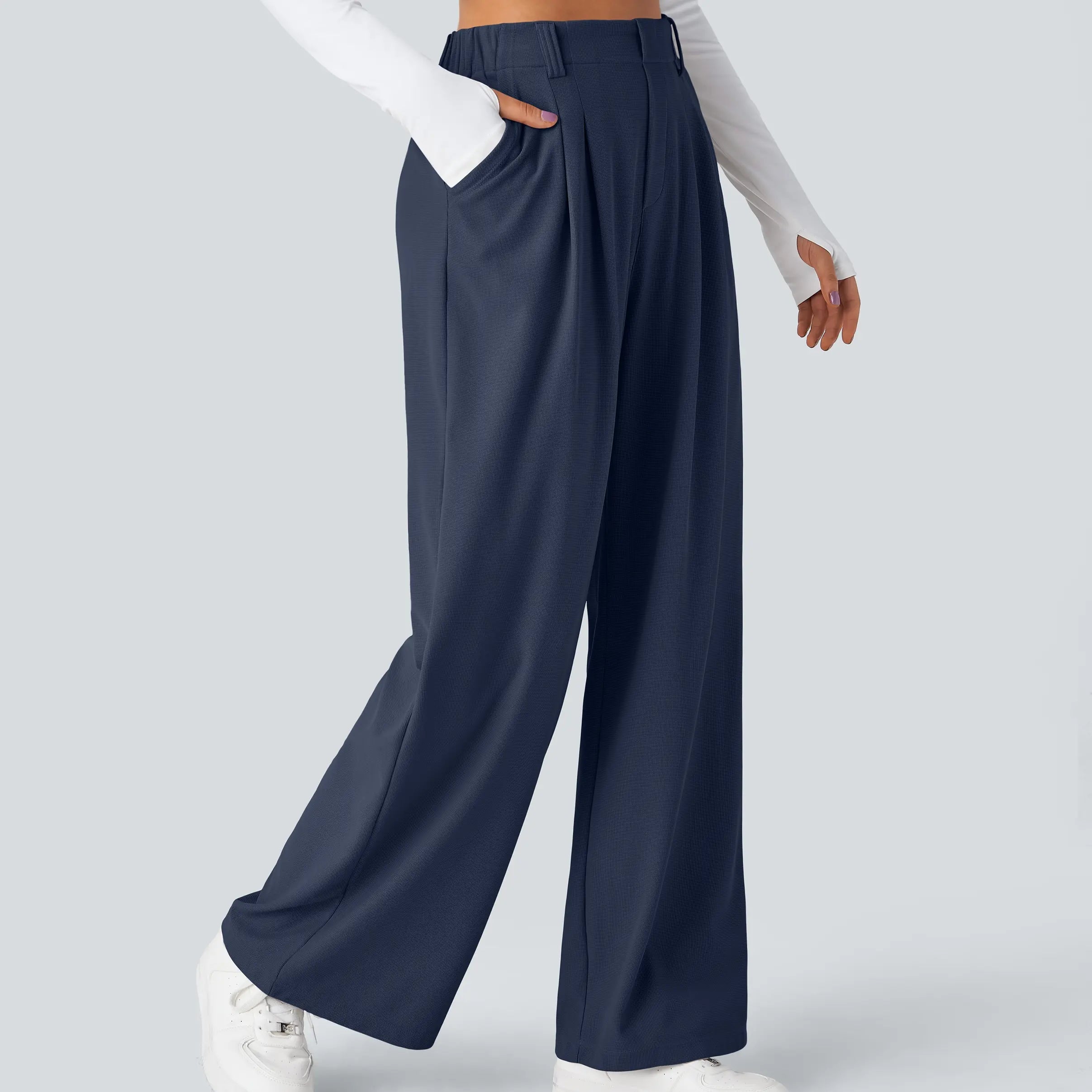Flex High Waisted Pocket Wide Leg Waffle Work Pants