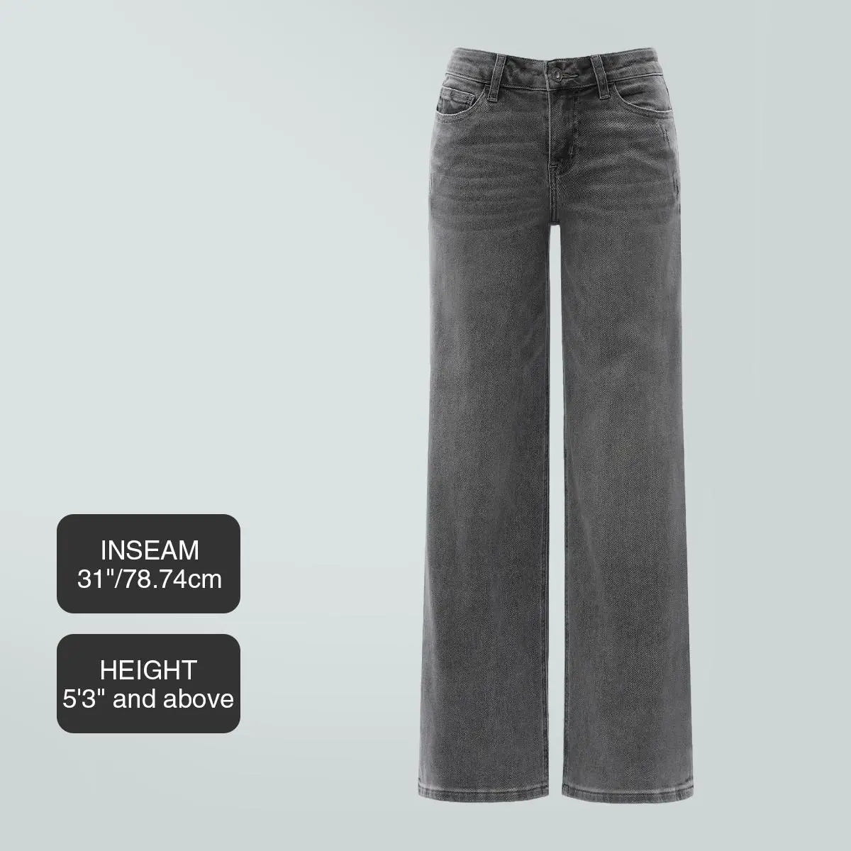 Mid-low Rise Baggy Jeans Stretchy Wide Leg for Women